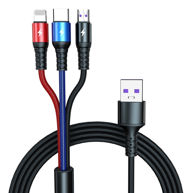 K061 1.2m 5A 3 in 1 USB to 8 Pin + USB-C / Type-C + Micro USB Round Fast Charging Data Cable by buy2fix