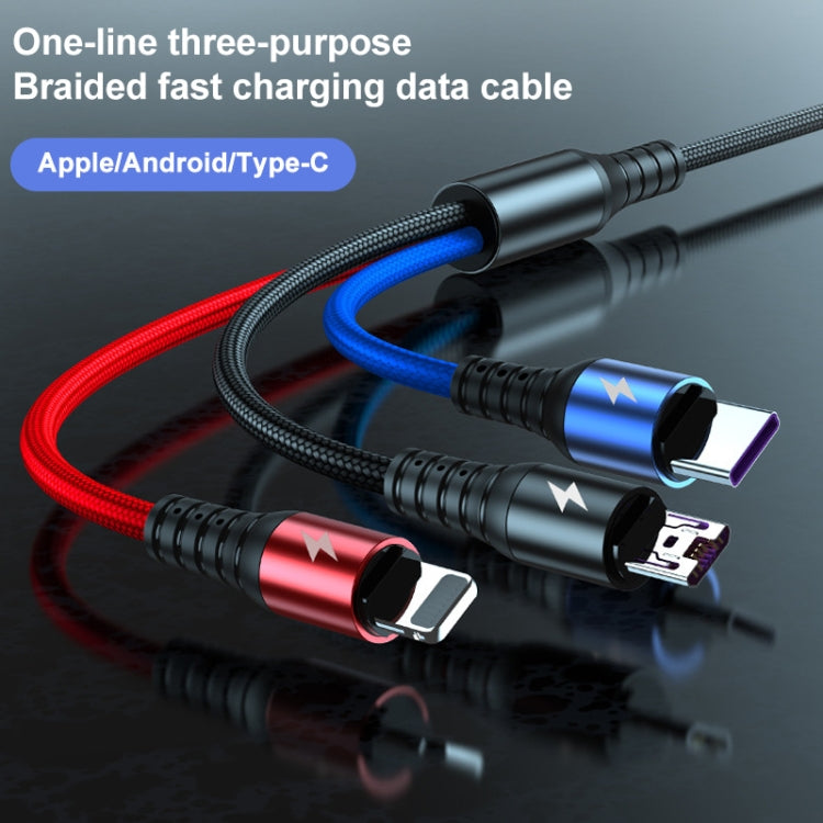 K061 1.2m 5A 3 in 1 USB to 8 Pin + USB-C / Type-C + Micro USB Round Fast Charging Data Cable by buy2fix