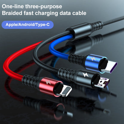 K061 1.2m 5A 3 in 1 USB to 8 Pin + USB-C / Type-C + Micro USB Round Fast Charging Data Cable by buy2fix
