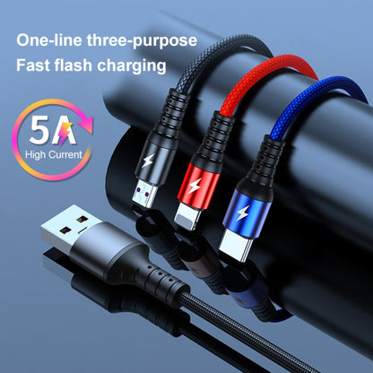 K061 1.2m 5A 3 in 1 USB to 8 Pin + USB-C / Type-C + Micro USB Round Fast Charging Data Cable by buy2fix