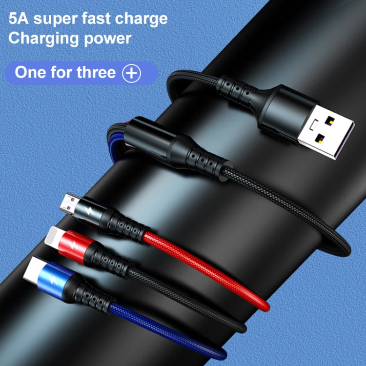K061 1.2m 5A 3 in 1 USB to 8 Pin + USB-C / Type-C + Micro USB Round Fast Charging Data Cable by buy2fix