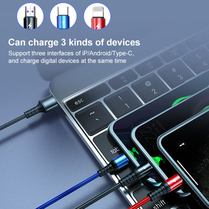 K061 1.2m 5A 3 in 1 USB to 8 Pin + USB-C / Type-C + Micro USB Round Fast Charging Data Cable by buy2fix