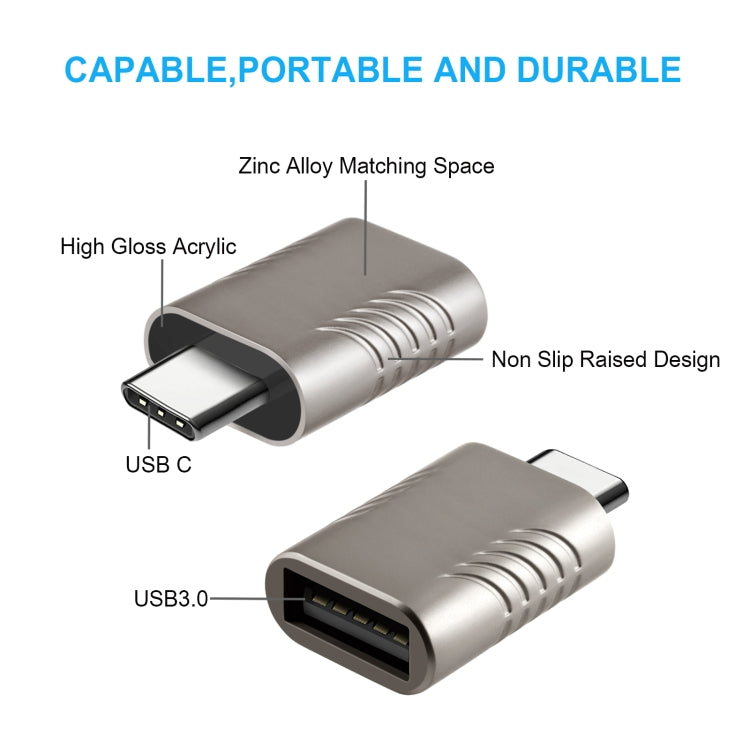 2 PCS SBT-148 USB-C / Type-C Male to USB 3.0 Female Zinc Alloy Adapter(Cosmic Grey) by buy2fix