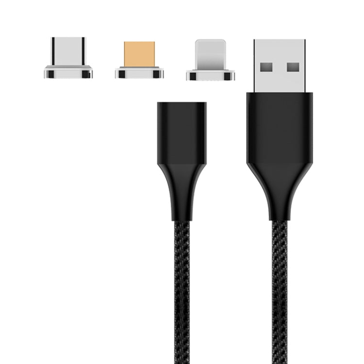 M11 3 in 1 3A USB to 8 Pin + Micro USB + USB-C / Type-C Nylon Braided Magnetic Data Cable, Cable Length: 2m (Black) by buy2fix