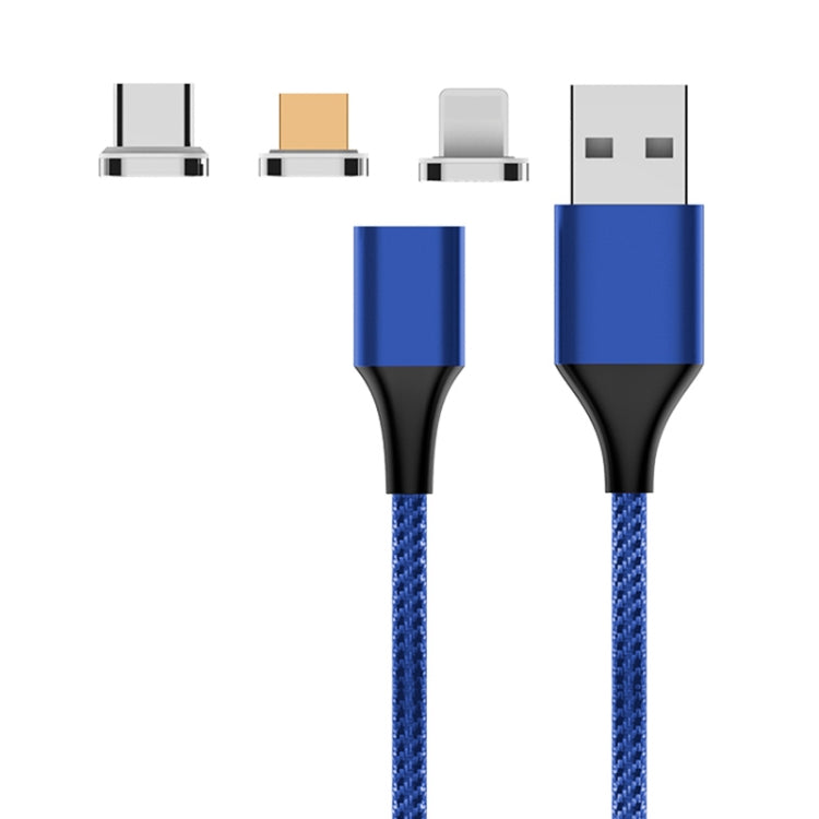 M11 3 in 1 5A USB to 8 Pin + Micro USB + USB-C / Type-C Nylon Braided Magnetic Data Cable, Cable Length: 2m (Blue) by buy2fix