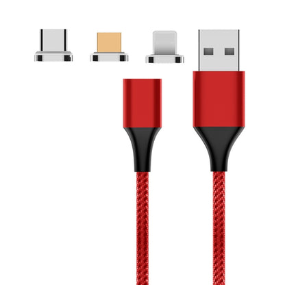 M11 3 in 1 5A USB to 8 Pin + Micro USB + USB-C / Type-C Nylon Braided Magnetic Data Cable, Cable Length: 2m (Red) by buy2fix