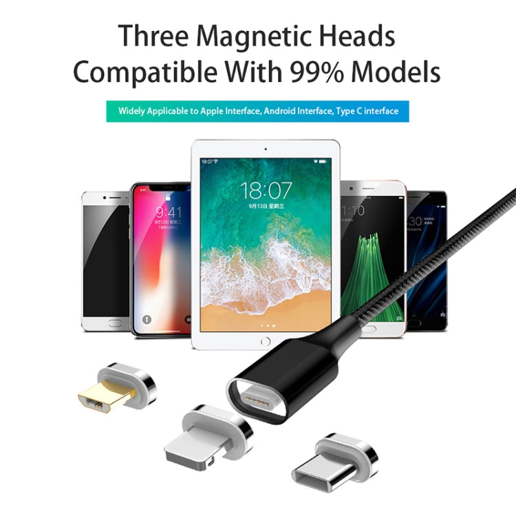 M11 3 in 1 5A USB to 8 Pin + Micro USB + USB-C / Type-C Nylon Braided Magnetic Data Cable, Cable Length: 2m (Silver) by buy2fix
