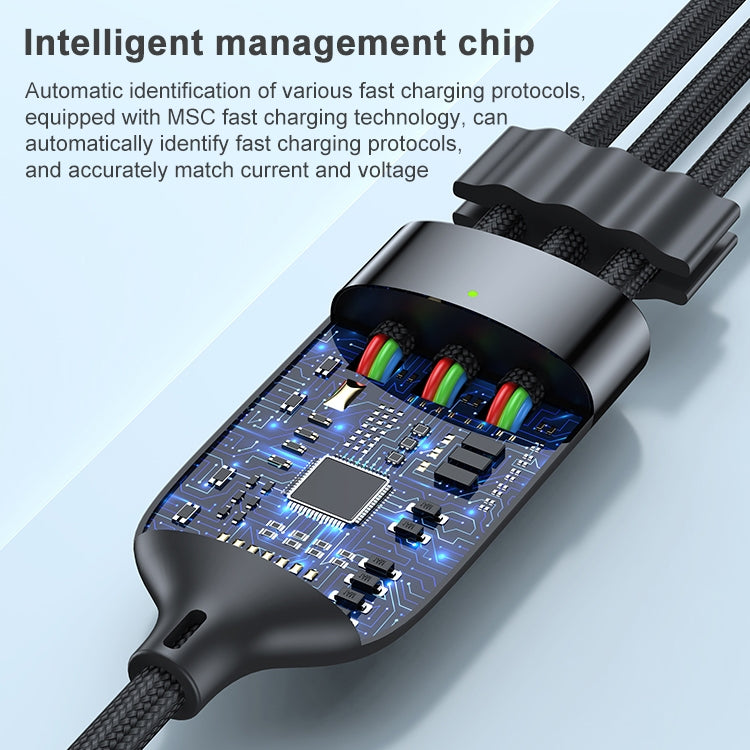 ADC-66 5A 66W 3 in 1 USB to 8 Pin + Micro USB + USB-C / Type-C Fast Charging Braided Data Cable, Cable Length: 1.2m by buy2fix