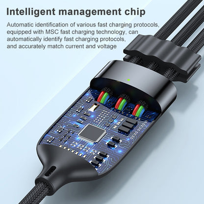 ADC-66 5A 66W 3 in 1 USB to 8 Pin + Micro USB + USB-C / Type-C Fast Charging Braided Data Cable, Cable Length: 1.2m by buy2fix
