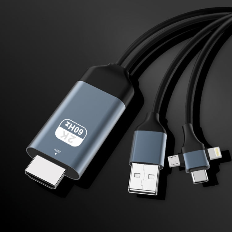 P8J Aluminum 3 in 1 8 Pin + Micro USB + USB-C / Type-C to HDTV Cable, Cable Length: 2m by buy2fix