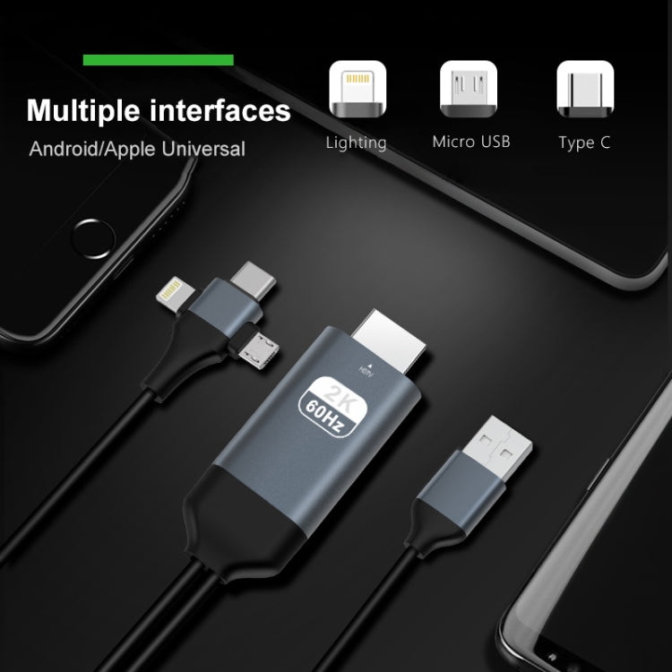 P8J Aluminum 3 in 1 8 Pin + Micro USB + USB-C / Type-C to HDTV Cable, Cable Length: 2m by buy2fix