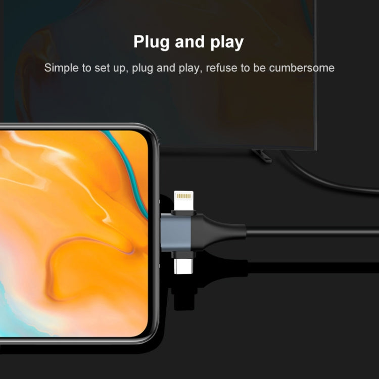 P8J Aluminum 3 in 1 8 Pin + Micro USB + USB-C / Type-C to HDTV Cable, Cable Length: 2m by buy2fix