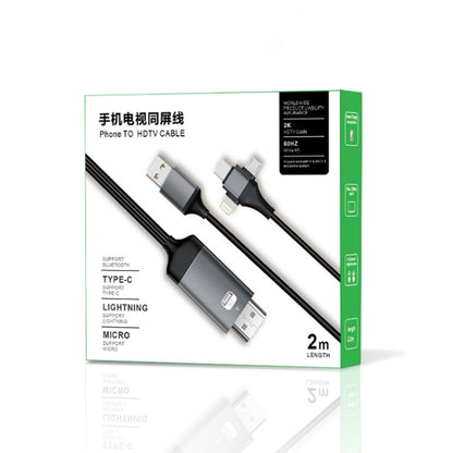 P8J Aluminum 3 in 1 8 Pin + Micro USB + USB-C / Type-C to HDTV Cable, Cable Length: 2m by buy2fix