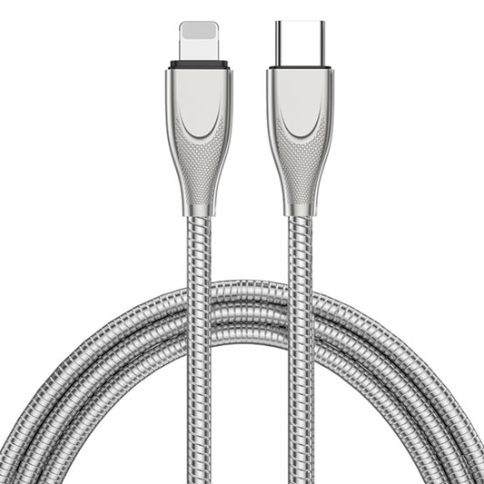ADC-009 USB-C / Type-C to 8 Pin Zinc Alloy Hose Fast Charging Data Cable, Cable Length: 1m (Silver) by buy2fix