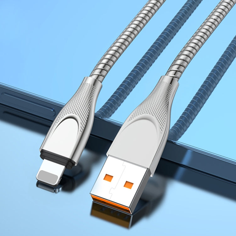ADC-009 USB to 8 Pin Zinc Alloy Hose Fast Charging Data Cable, Cable Length: 1m (Silver) by buy2fix