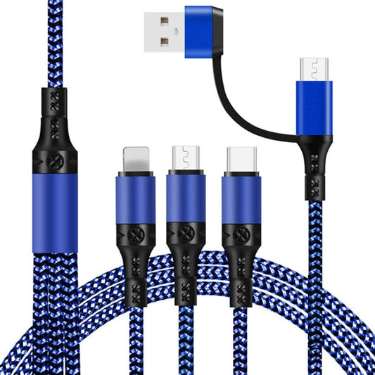 5 in 1 3A USB + USB-C / Type-C to 8 Pin + Micro USB + USB-C / Type-C Interface Two-color Braided Fast Charging Data Cable, Cable Length: 1.2m (Blue) by buy2fix