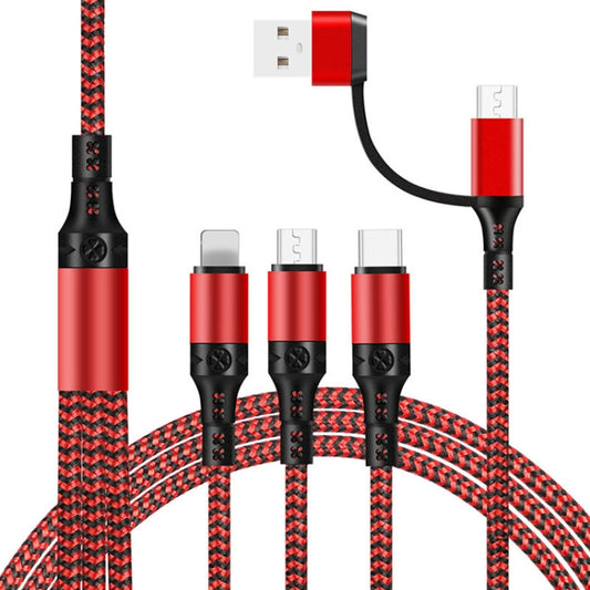 5 in 1 3A USB + USB-C / Type-C to 8 Pin + Micro USB + USB-C / Type-C Interface Two-color Braided Fast Charging Data Cable, Cable Length: 1.2m (Red) by buy2fix