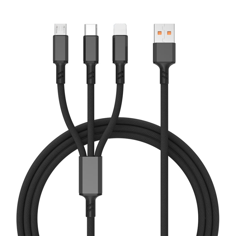 Braided 3A 3 in 1 USB to Type-C / 8 Pin / Micro USB Fast Charging Cable, Cable Length: 1.2m(Black) by buy2fix
