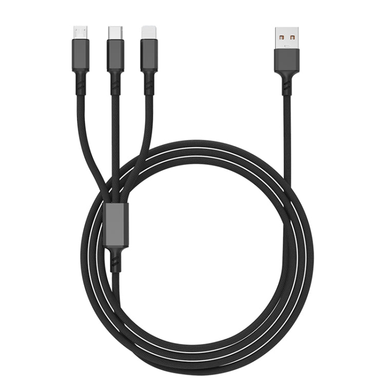 Braided 3A 3 in 1 USB to Type-C / 8 Pin / Micro USB Fast Charging Cable, Cable Length: 1.2m(Black) by buy2fix