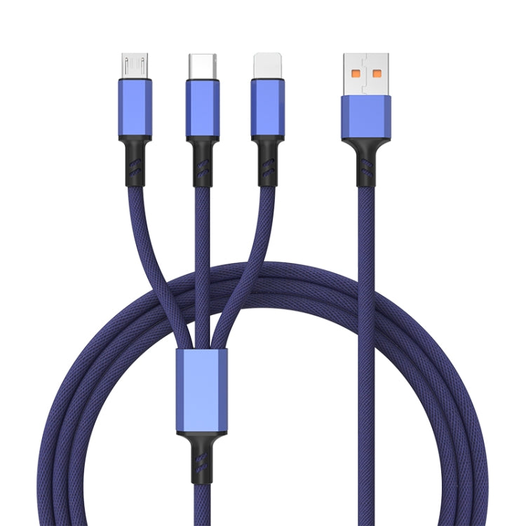 Braided 3A 3 in 1 USB to Type-C / 8 Pin / Micro USB Fast Charging Cable, Cable Length: 1.2m(Blue) by buy2fix