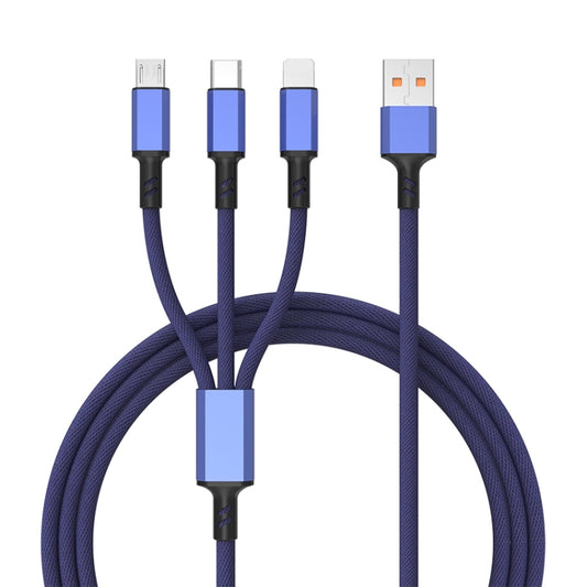 Braided 3A 3 in 1 USB to Type-C / 8 Pin / Micro USB Fast Charging Cable, Cable Length: 1.2m(Blue) by buy2fix