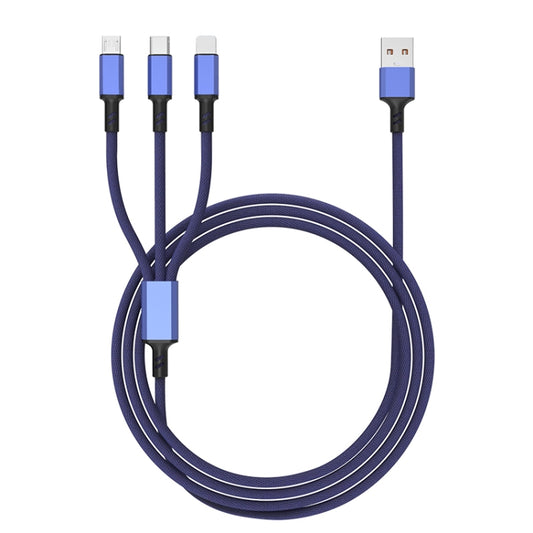 Braided 3A 3 in 1 USB to Type-C / 8 Pin / Micro USB Fast Charging Cable, Cable Length: 1.2m(Blue) by buy2fix