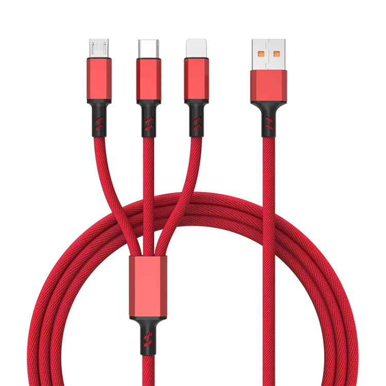 Braided 3A 3 in 1 USB to Type-C / 8 Pin / Micro USB Fast Charging Cable, Cable Length: 1.2m(Red) by buy2fix