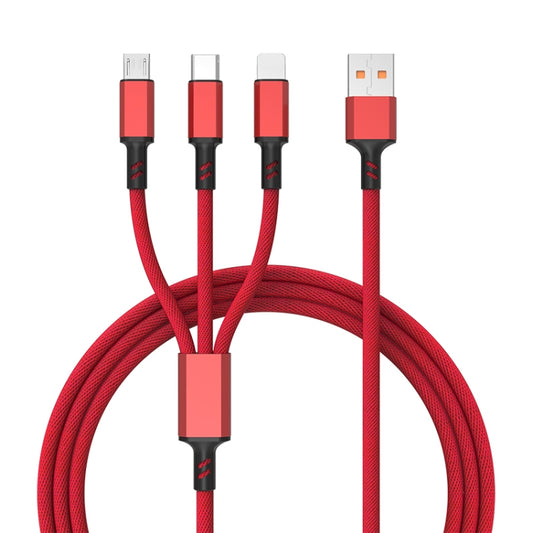 Braided 3A 3 in 1 USB to Type-C / 8 Pin / Micro USB Fast Charging Cable, Cable Length: 1.2m(Red) by buy2fix