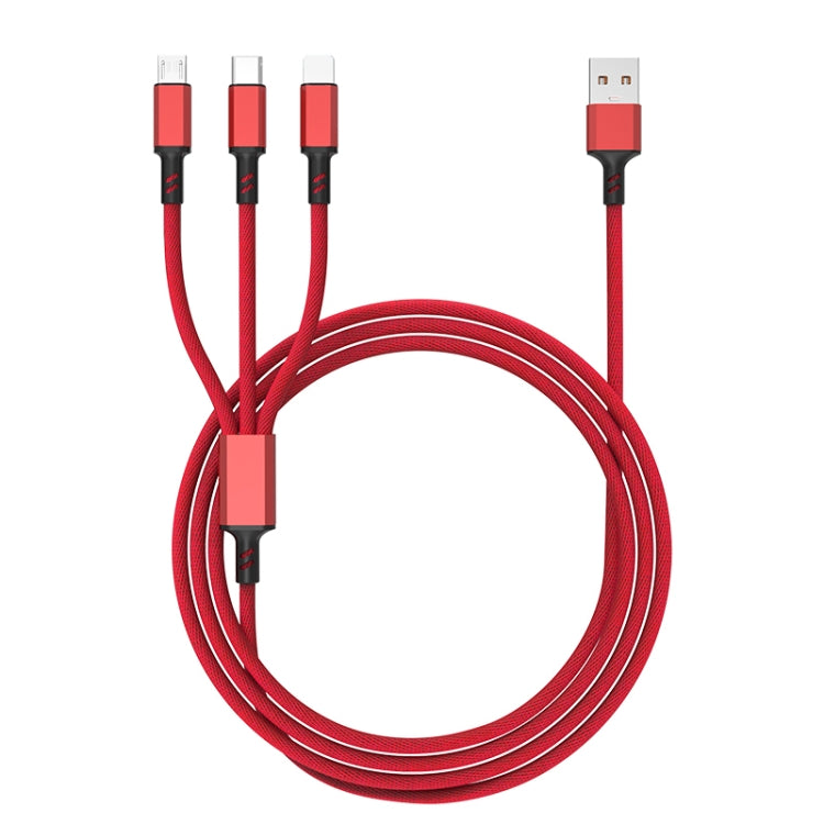 Braided 3A 3 in 1 USB to Type-C / 8 Pin / Micro USB Fast Charging Cable, Cable Length: 1.2m(Red) by buy2fix