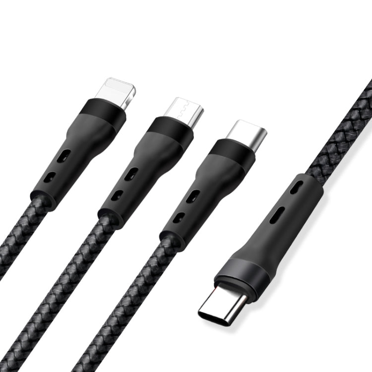 100W 6A Type-C to 8 Pin+Type-C+Micro USB Charging Data Cable, 1.3m(Black) by buy2fix