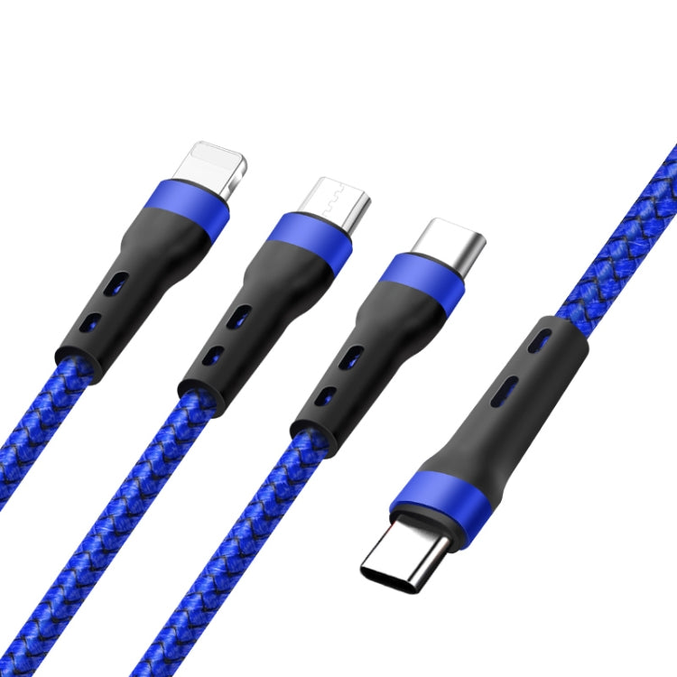 100W 6A Type-C to 8 Pin+Type-C+Micro USB Charging Data Cable, 1.3m(Blue) by buy2fix