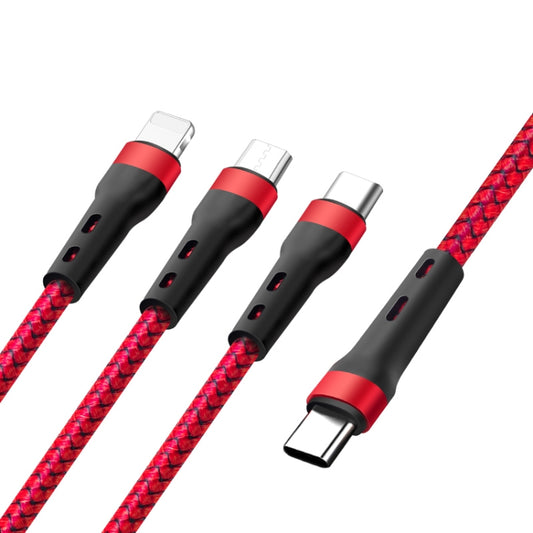100W 6A Type-C to 8 Pin+Type-C+Micro USB Charging Data Cable, 1.3m(Red) by buy2fix