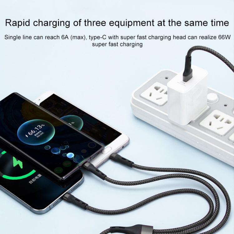 100W 6A Type-C to 8 Pin+Type-C+Micro USB Charging Data Cable, 1.3m(Blue) by buy2fix