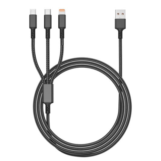 Orange Plug 3A 3 in 1 USB to Type-C / 8 Pin / Micro USB Fast Charging Cable, Cable Length: 1.2m(Black) by buy2fix