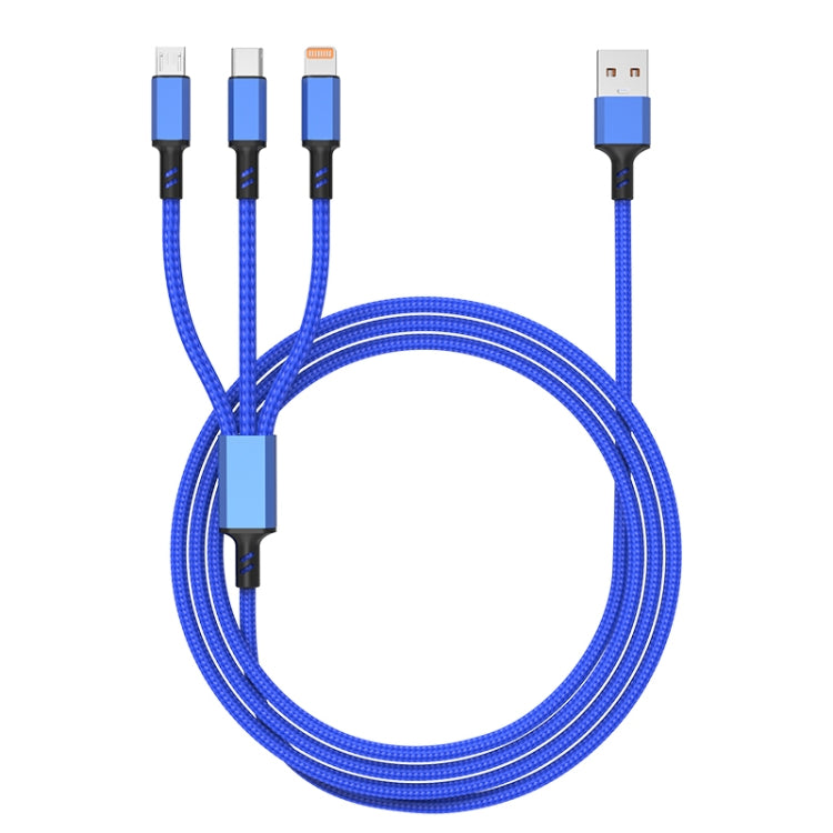 Orange Plug 3A 3 in 1 USB to Type-C / 8 Pin / Micro USB Fast Charging Cable, Cable Length: 1.2m(Blue) by buy2fix