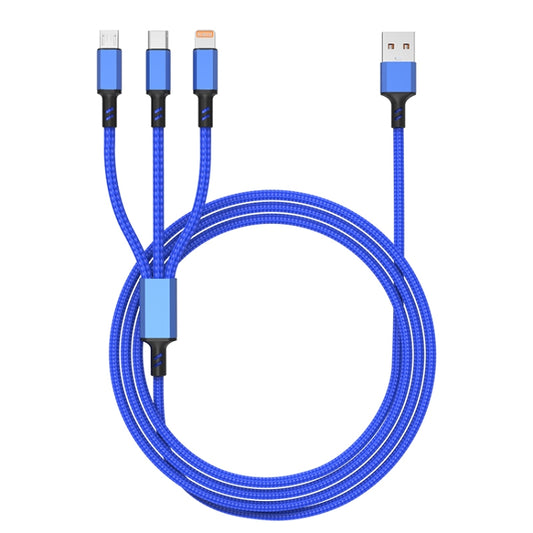 Orange Plug 3A 3 in 1 USB to Type-C / 8 Pin / Micro USB Fast Charging Cable, Cable Length: 1.2m(Blue) by buy2fix