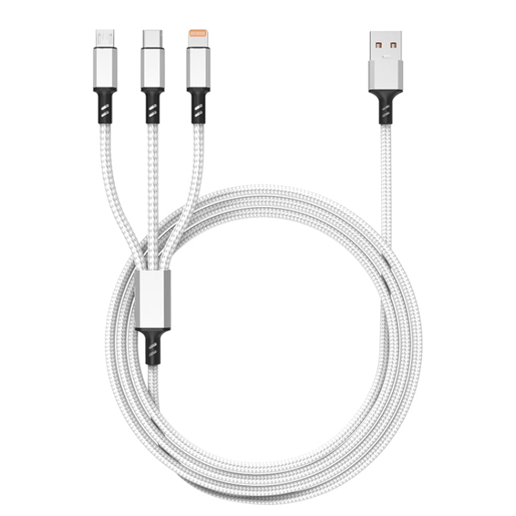 Orange Plug 3A 3 in 1 USB to Type-C / 8 Pin / Micro USB Fast Charging Cable, Cable Length: 1.2m(Silver) by buy2fix