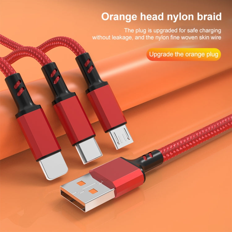 Orange Plug 3A 3 in 1 USB to Type-C / 8 Pin / Micro USB Fast Charging Cable, Cable Length: 1.2m(Silver) by buy2fix