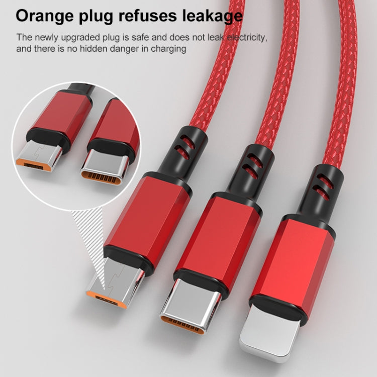 Orange Plug 3A 3 in 1 USB to Type-C / 8 Pin / Micro USB Fast Charging Cable, Cable Length: 1.2m(Silver) by buy2fix