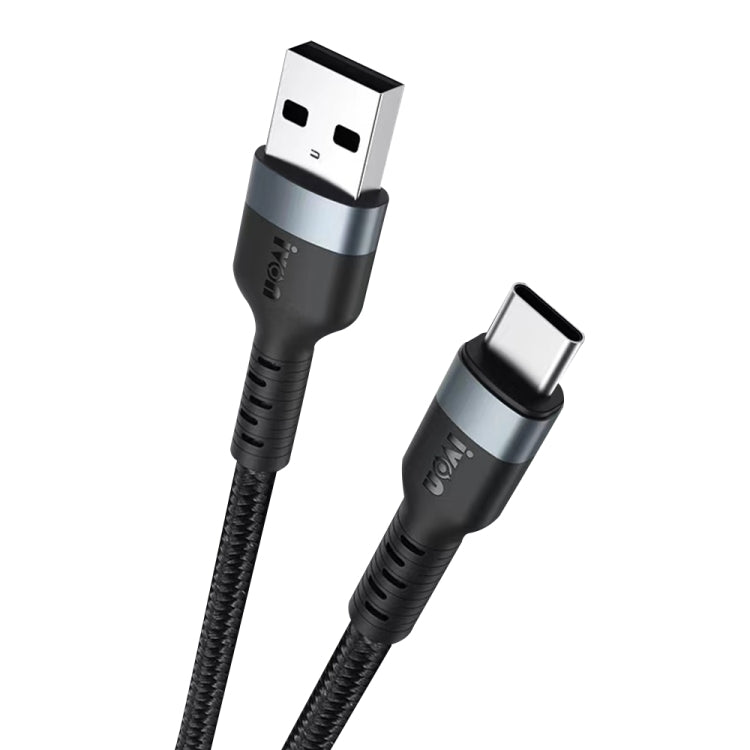 IVON CA88 12W 2.4A USB to USB-C / Type-C Nylon Braid Fast Charge Data Cable, Cable Length: 1m(Black) - USB-C & Type-C Cable by IVON | Online Shopping UK | buy2fix