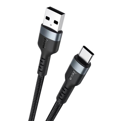 IVON CA88 12W 2.4A USB to USB-C / Type-C Nylon Braid Fast Charge Data Cable, Cable Length: 1m(Black) - USB-C & Type-C Cable by IVON | Online Shopping UK | buy2fix