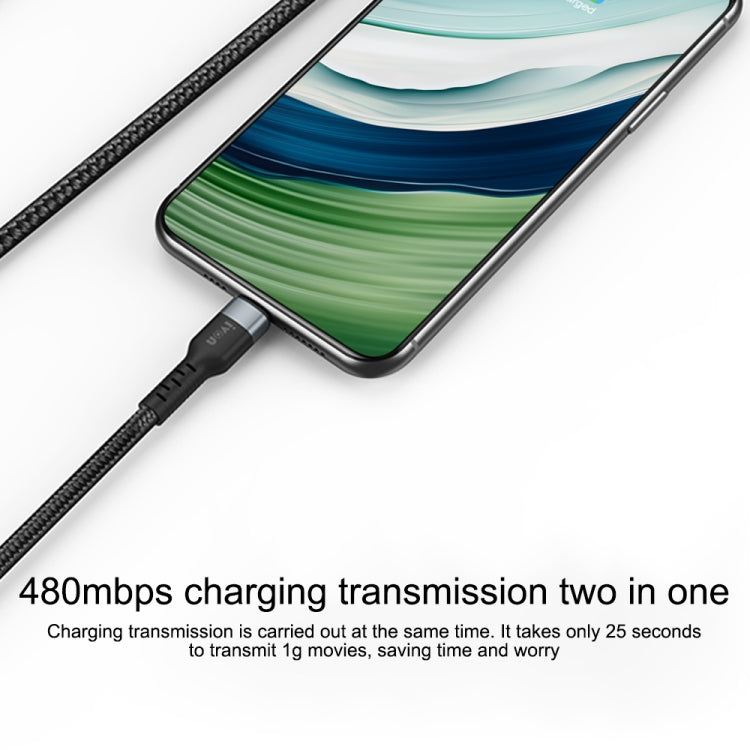 IVON CA88 12W 2.4A USB to USB-C / Type-C Nylon Braid Fast Charge Data Cable, Cable Length: 1m(Black) - USB-C & Type-C Cable by IVON | Online Shopping UK | buy2fix