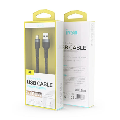 IVON CA88 12W 2.4A USB to USB-C / Type-C Nylon Braid Fast Charge Data Cable, Cable Length: 1m(Black) - USB-C & Type-C Cable by IVON | Online Shopping UK | buy2fix