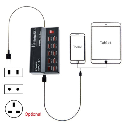 W-838 60W 10 Ports USB Fast Charging Dock Desktop Smart Charger AC100-240V, EU Plug - Multifunction Charger by buy2fix | Online Shopping UK | buy2fix