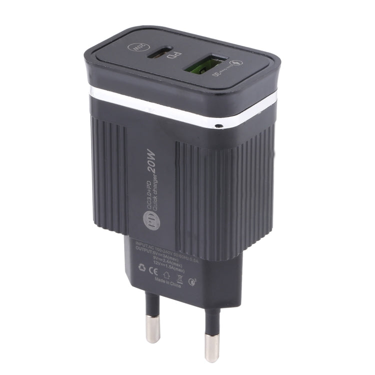 46-A2C2 20W PD + QC3.0 USB Multifunction Fast Charger，EU Plug(Black) - USB Charger by buy2fix | Online Shopping UK | buy2fix