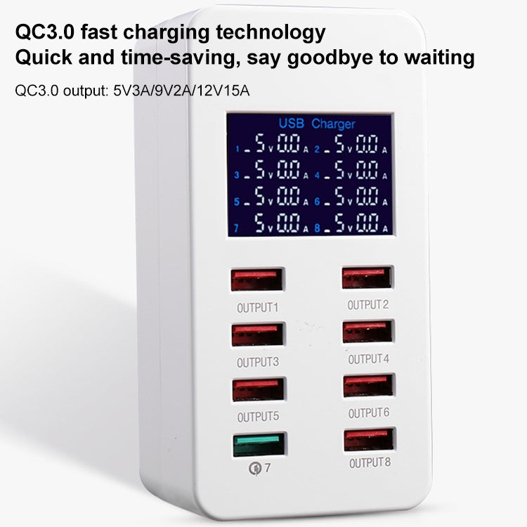 A8 50W 8 Ports USB + QC3.0 Smart Charging Station with Digital Display AC100-240V, EU Plug - Multifunction Charger by buy2fix | Online Shopping UK | buy2fix