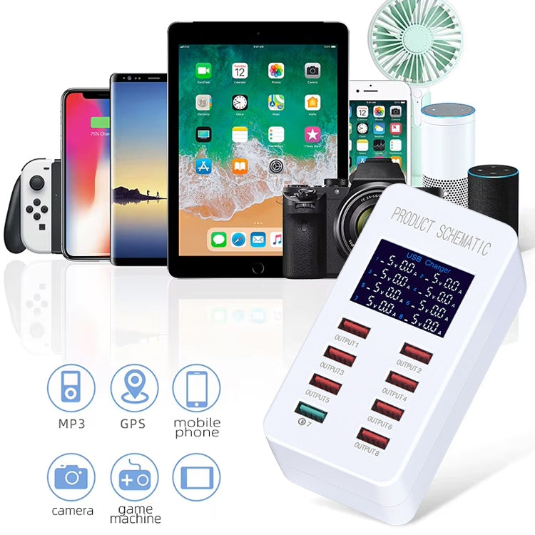 A8 50W 8 Ports USB + QC3.0 Smart Charging Station with Digital Display AC100-240V, EU Plug - Multifunction Charger by buy2fix | Online Shopping UK | buy2fix
