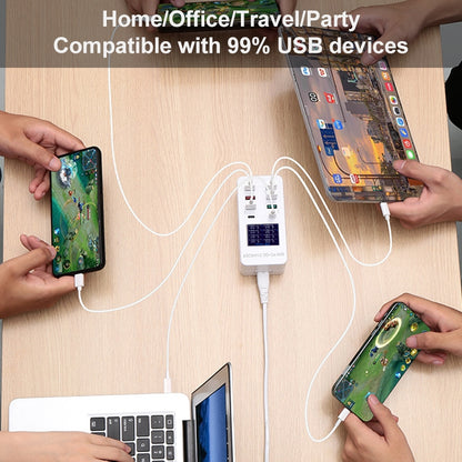 A8T 60W 8 Ports USB + QC3.0 + PD Type-C Smart Charging Station with Digital Display AC100-240V, US Plug by buy2fix