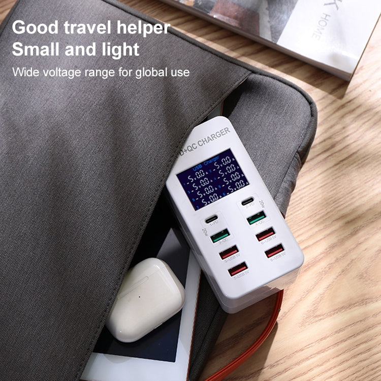 A8T 60W 8 Ports USB + QC3.0 + PD Type-C Smart Charging Station with Digital Display AC100-240V, US Plug by buy2fix