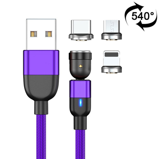 1m 3A Output 3 in 1 USB to 8 Pin + USB-C / Type-C + Micro USB 540 Degree Rotating Magnetic Data Sync Charging Cable(Purple) by buy2fix